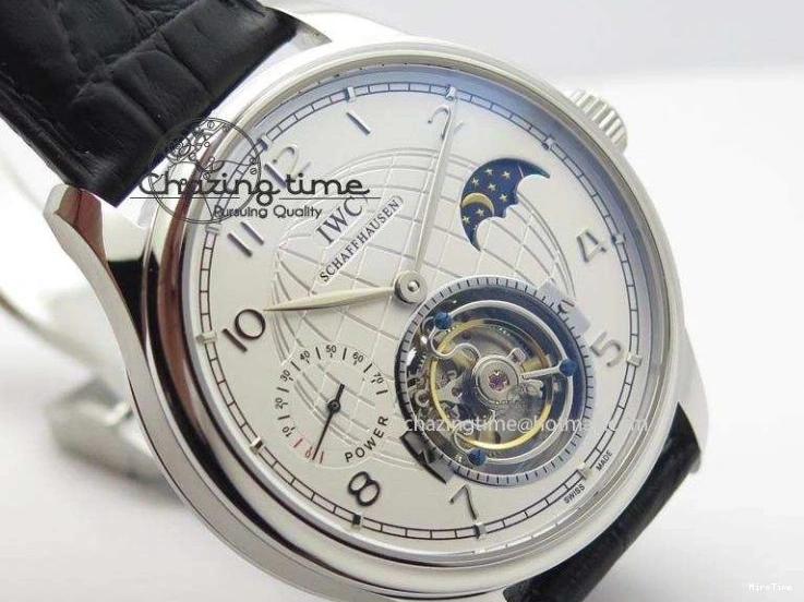MIROTIME 0518 UrbanStyle Portuguese Tourbillon Power Reserve Moonphase SS White Dial On Black Leather Strap 7318